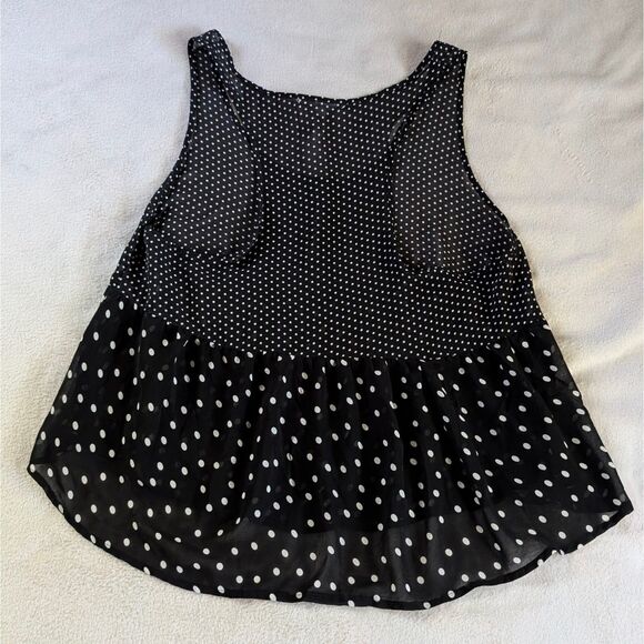 Polka Dot Print Henley Tank Top Women's Large Black White Sheer Babydoll - Picture 3 of 6